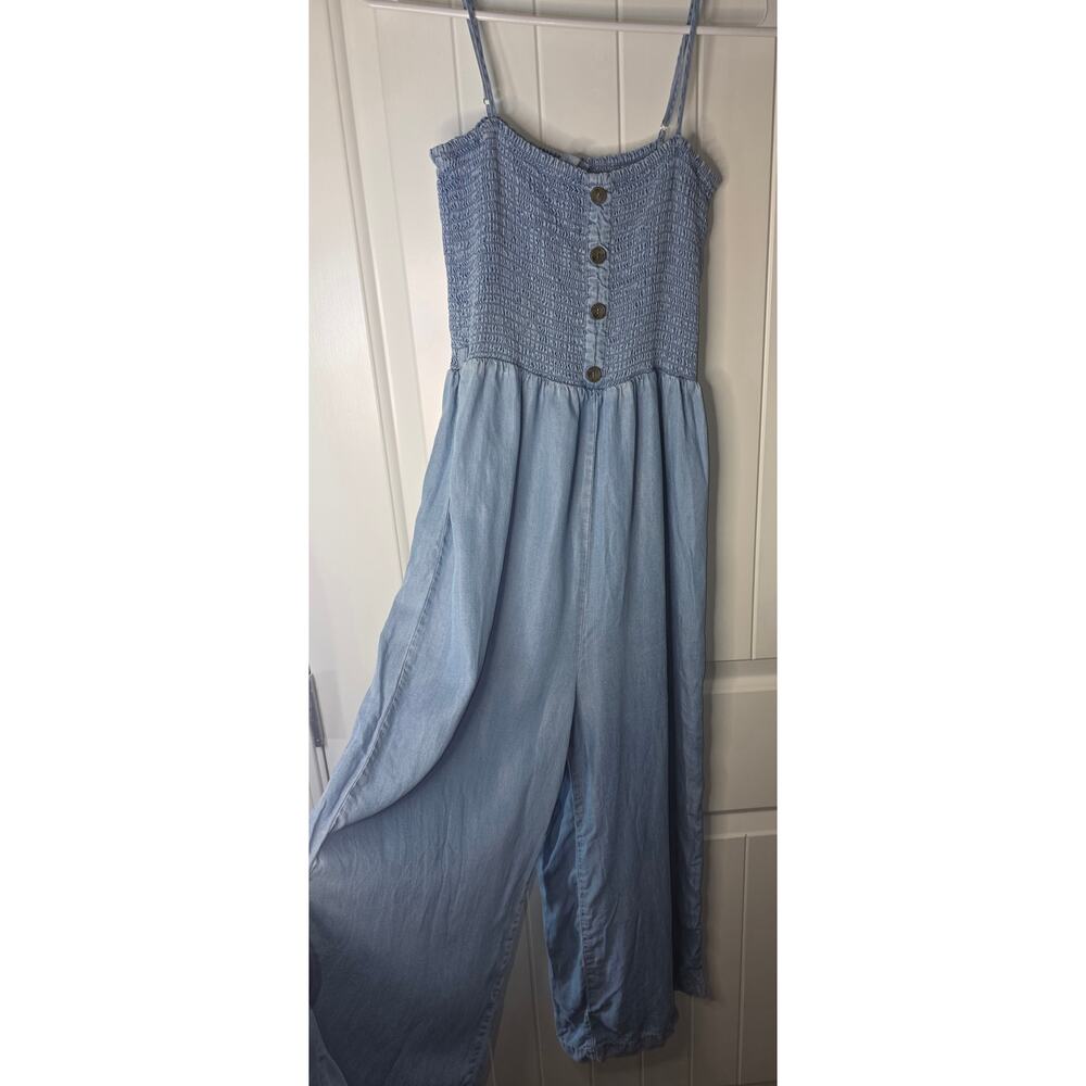 Love Tree Light Blue Smocked Strap Jumpsuit